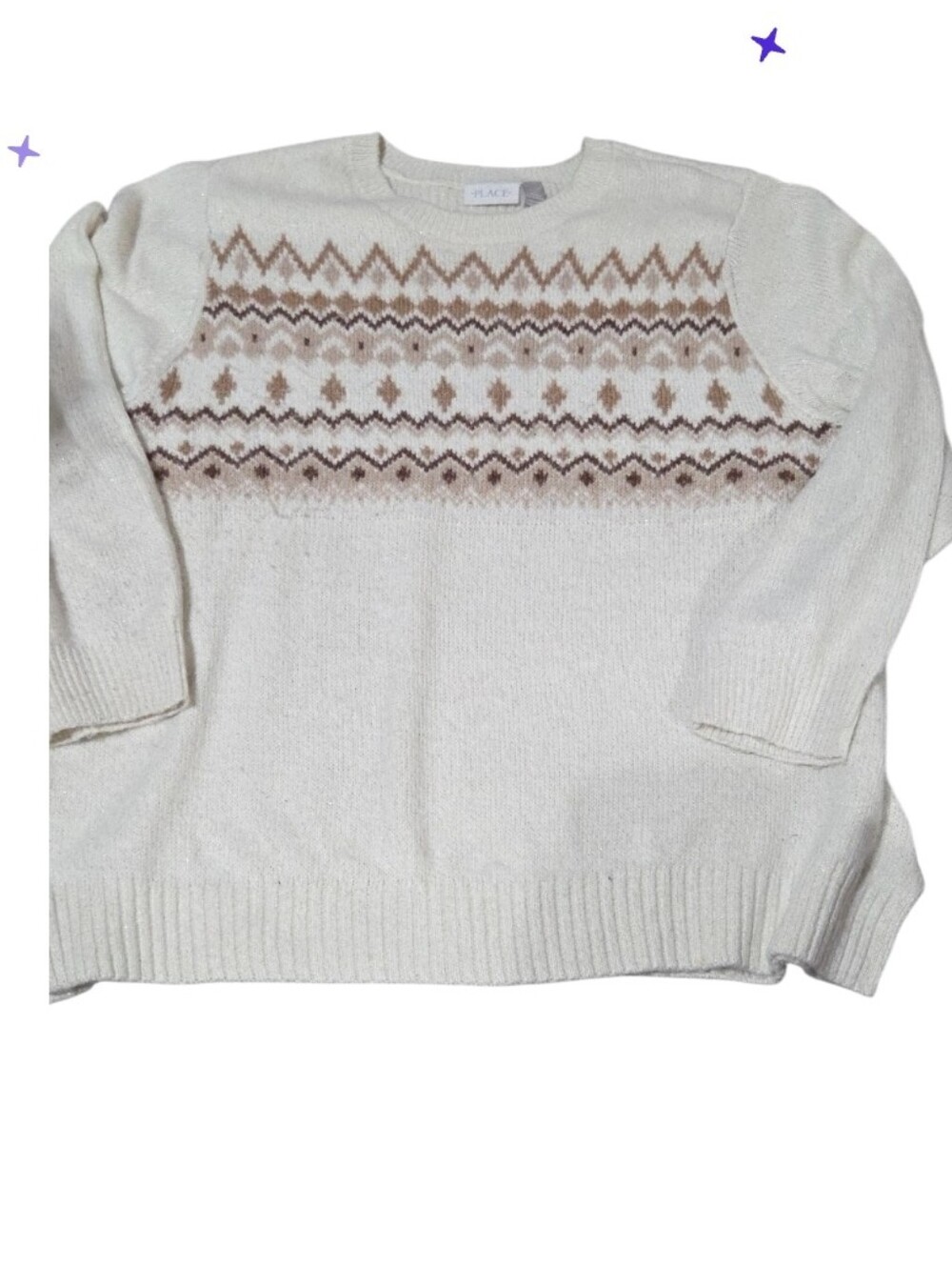 Xxl Adult The Children's Place Cream Fair Isle Crewneck Sweater with Taupe